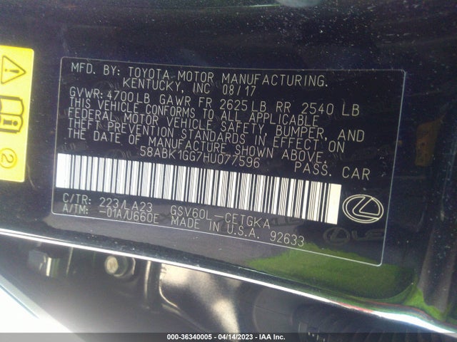 58ABK1GG7HU077596 Lexus Es Es 350