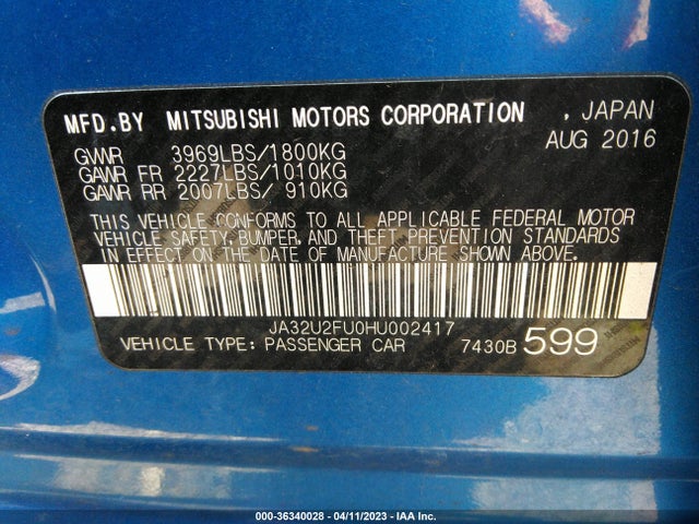 JA32U2FU0HU002417 Mitsubishi Lancer Es/le