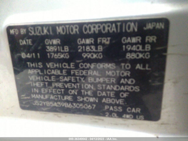 2011 SUZUKI SX4 CROSSOVER VIN: JS2YB5A39B6305067