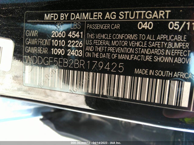 2011 MERCEDES-BENZ C-CLASS C 300 VIN: WDDGF5EB2BR179425