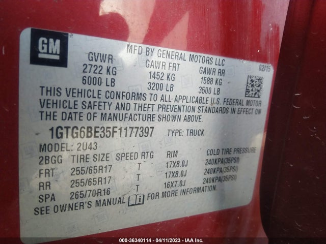 GMC Canyon 4wd Sle 2015 1GTG6BE35F1177397 Image 9
