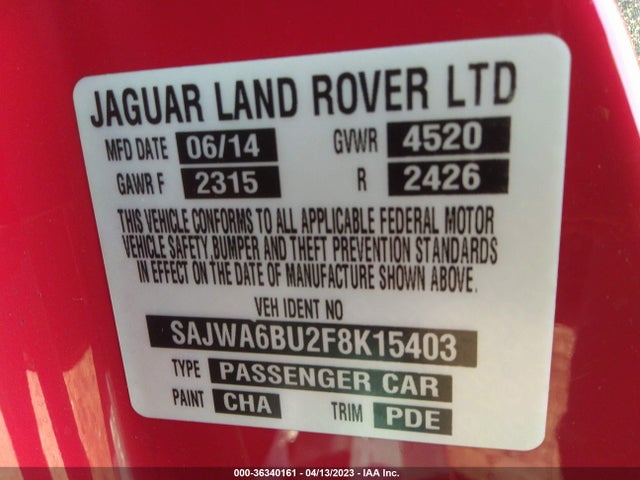 2015 Jaguar F-TYPE, VIN: SAJWA6BU2F8K15403