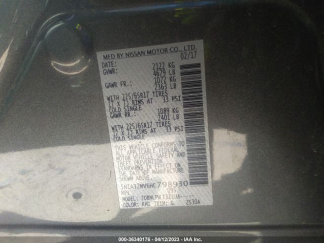 5N1AT2MV6HC798930 Nissan ROGUE S