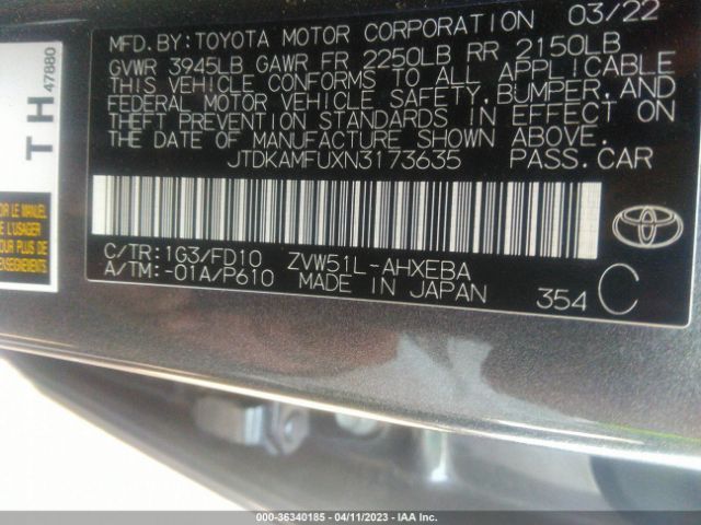 JTDKAMFUXN3173635 Toyota Prius L