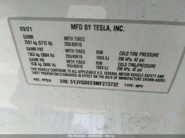 5YJYGDEE9MF273732 Tesla Model Y Long Range