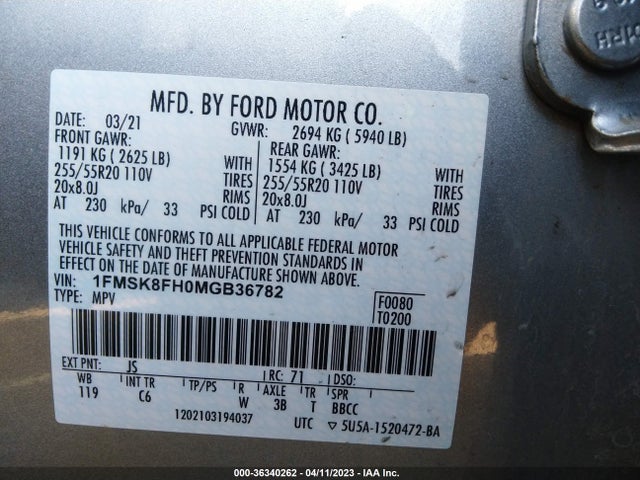 Ford Explorer Limited 2021 1FMSK8FH0MGB36782 Image 9