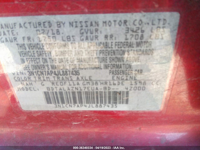 Nissan Versa Sedan S Plus 2018 3N1CN7AP4JL887435 Image 11