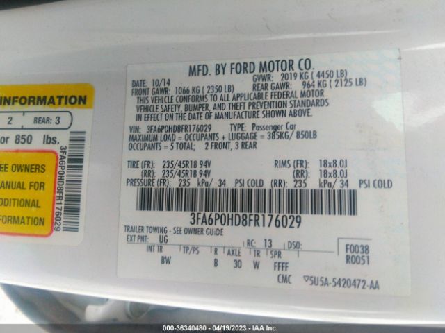 3FA6P0HD8FR176029 Ford FUSION SE