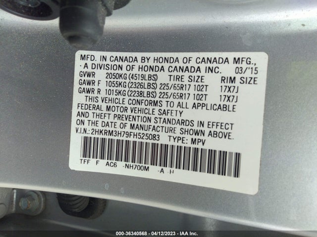 Honda Cr-v Ex-l 2015 2HKRM3H79FH525083 Image 9