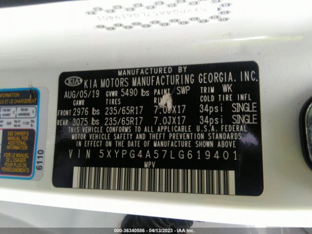 5XYPG4A57LG619401 KIA Sorento Lx V6
