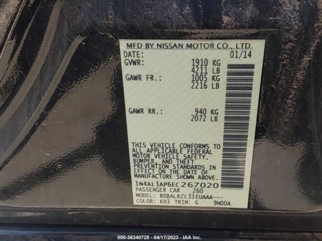 1N4AL3AP6EC267020 Nissan ALTIMA 2.5