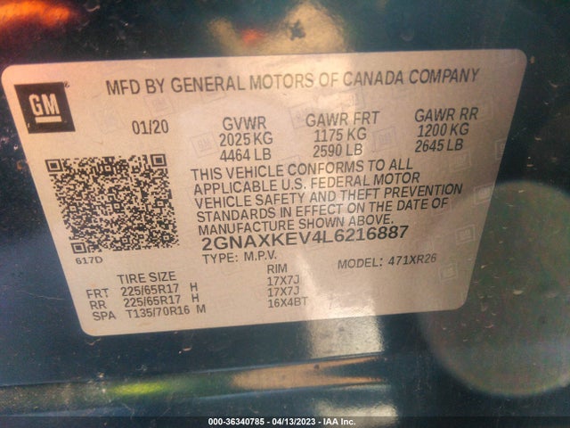 Chevrolet EQUINOX LT 2020 2GNAXKEV4L6216887 Image 9
