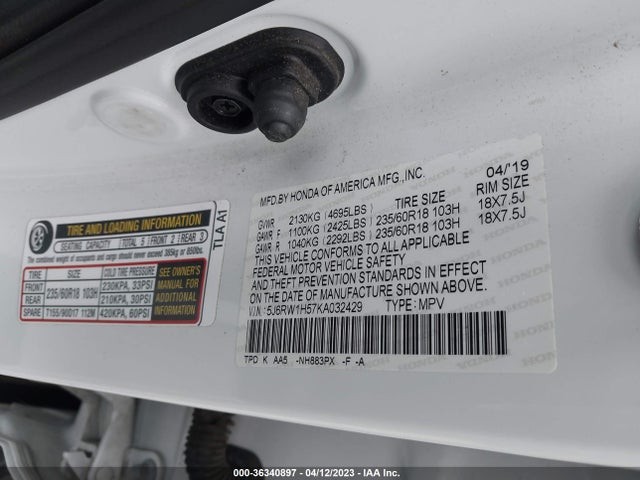 Honda CR-V EX 2019 5J6RW1H57KA032429 Image 9