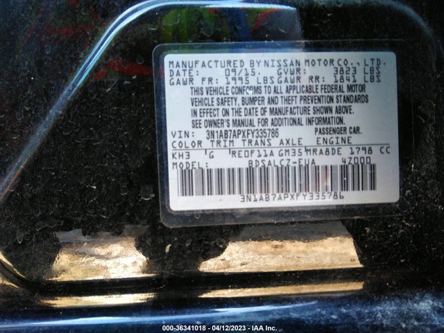 Nissan SENTRA S 2015 3N1AB7APXFY335786 Image 10