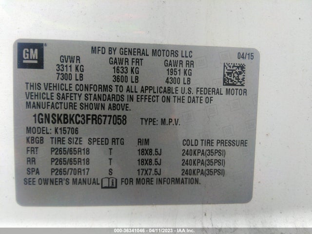 Chevrolet Tahoe Lt 2015 1GNSKBKC3FR677058 Image 9