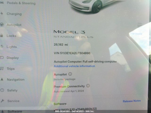 5YJ3E1EA2LF504996 Tesla Model 3 Standard Range