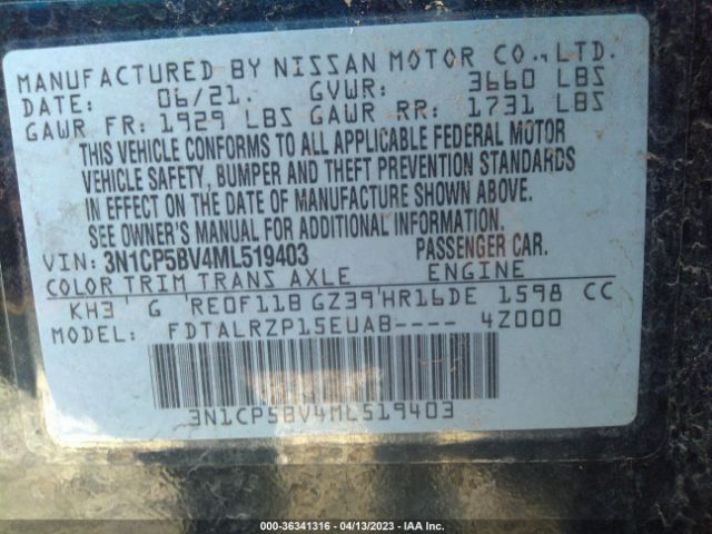 3N1CP5BV4ML519403 Nissan KICKS S