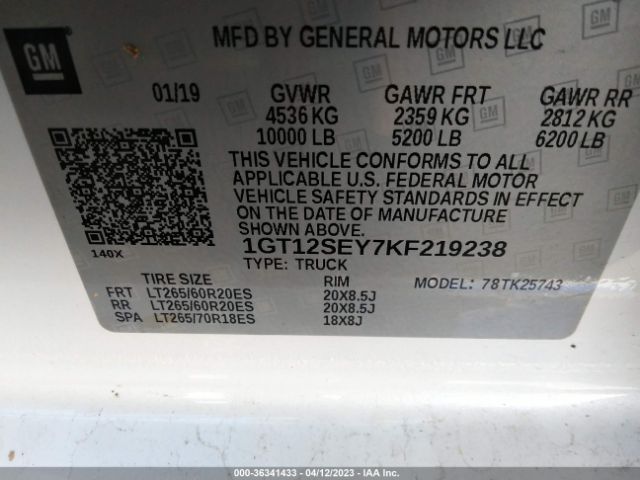 1GT12SEY7KF219238 GMC Sierra 2500hd Denali