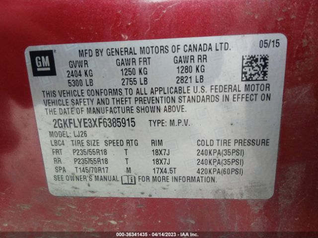 2GKFLYE3XF6385915 GMC Terrain Slt