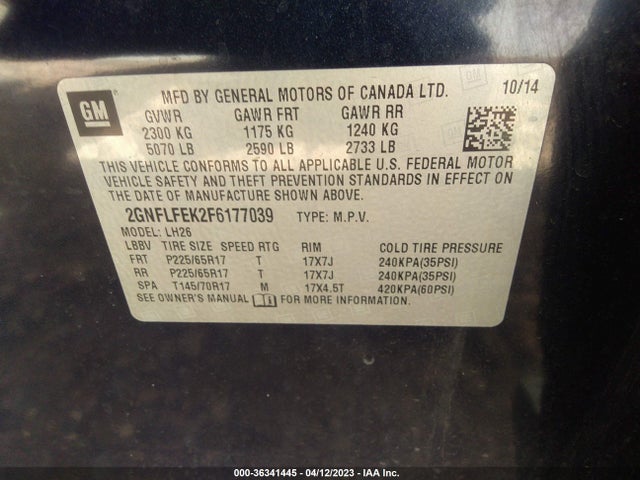 Chevrolet EQUINOX LT 2015 2GNFLFEK2F6177039 Image 10