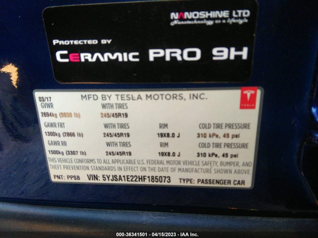 Tesla Model S 100d/90d/75d/60d/p100d 2017 5YJSA1E22HF185073 Image 11