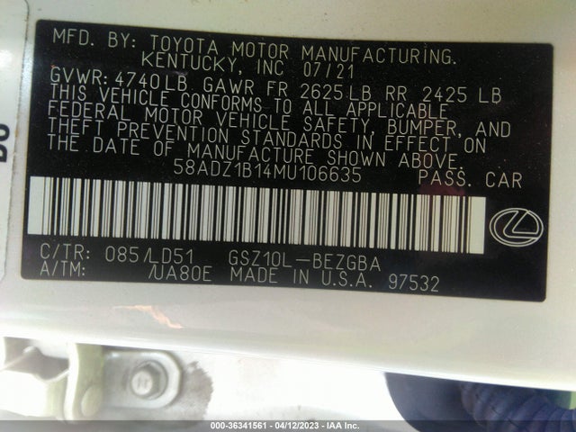 58ADZ1B14MU106635 Lexus Es Es 350