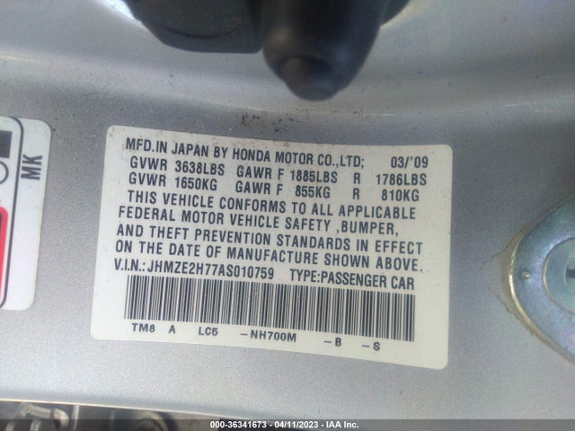 2010 HONDA INSIGHT EX VIN: JHMZE2H77AS010759