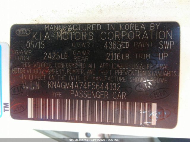 KNAGM4A74F5644132 KIA Optima Lx