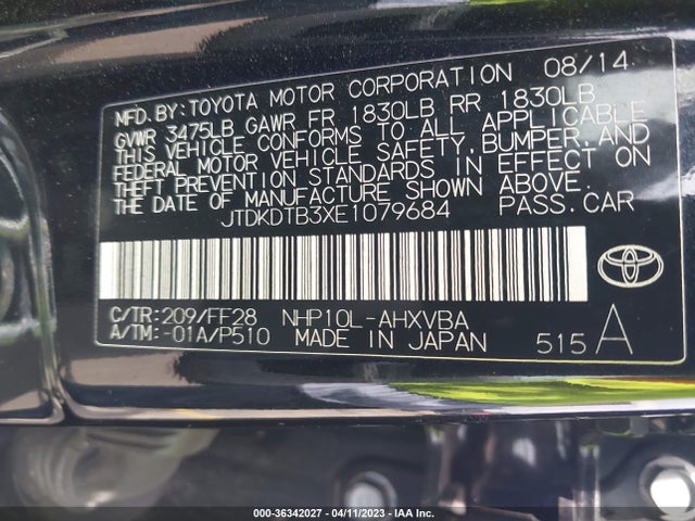 Toyota Prius C One/three/two/four 2014 JTDKDTB3XE1079684 Image 9
