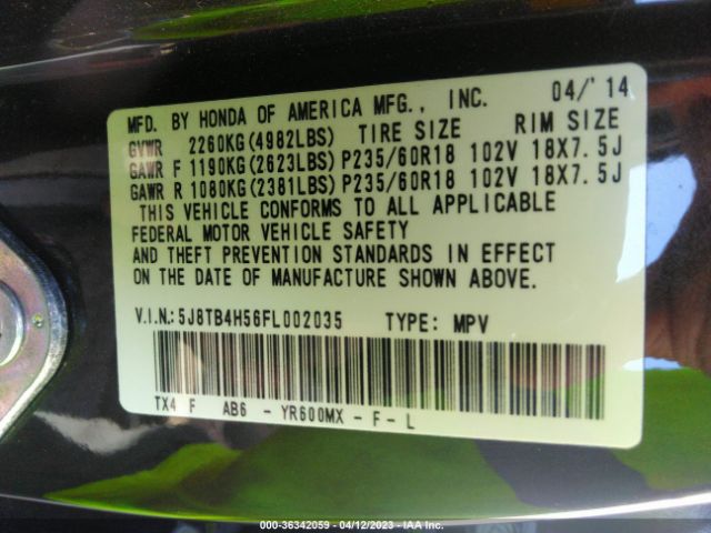 5J8TB4H56FL002035 Acura Rdx Tech Pkg
