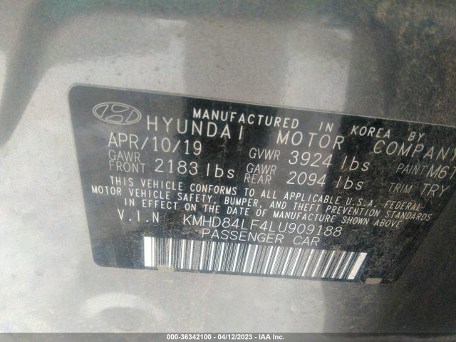 2020 HYUNDAI ELANTRA SEL VIN: KMHD84LF4LU909188