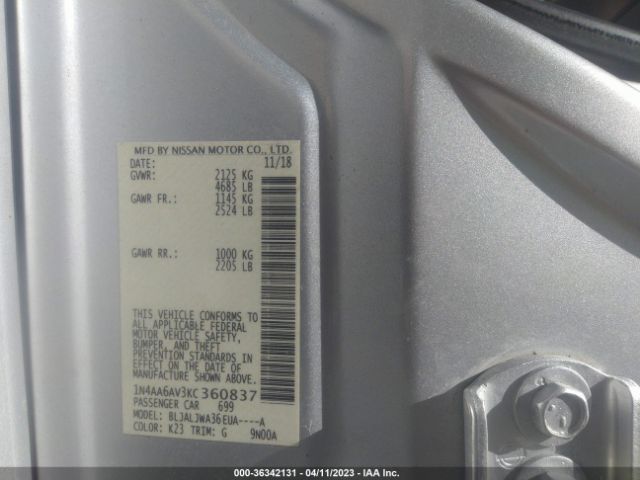1N4AA6AV3KC360837 Nissan MAXIMA SV