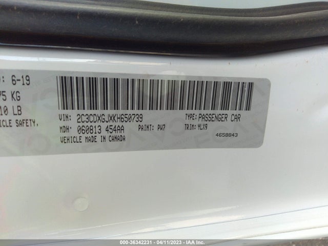 36342231 :رقم المزاد ، 2C3CDXGJXKH650739 vin ، 2019 Dodge Charger Scat Pack مزاد بيع