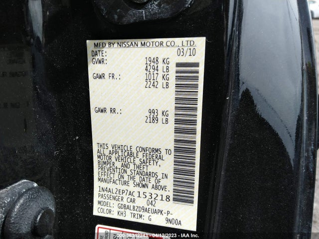 2010 NISSAN ALTIMA 2.5 S VIN: 1N4AL2EP7AC153218