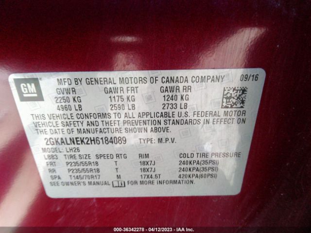2GKALNEK2H6184089 GMC Terrain Sle