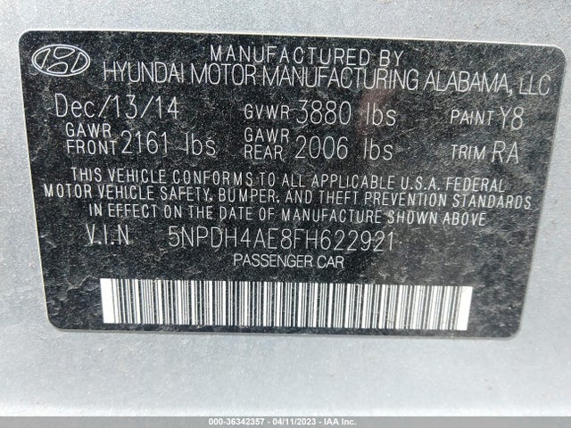 Hyundai ELANTRA SE 2015 5NPDH4AE8FH622921 Image 9