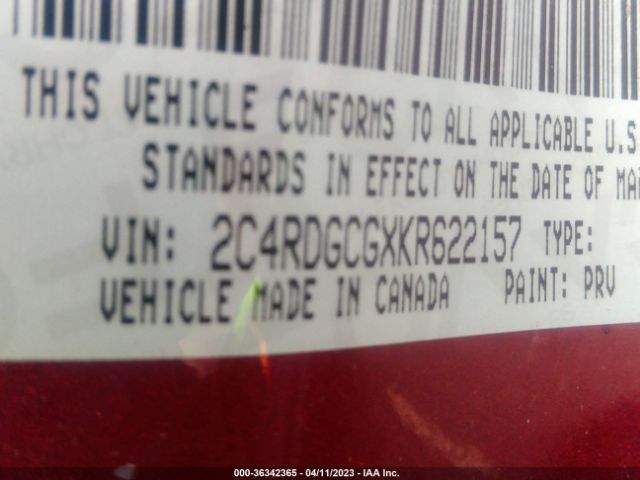 2C4RDGCGXKR622157 Dodge Grand Caravan Sxt
