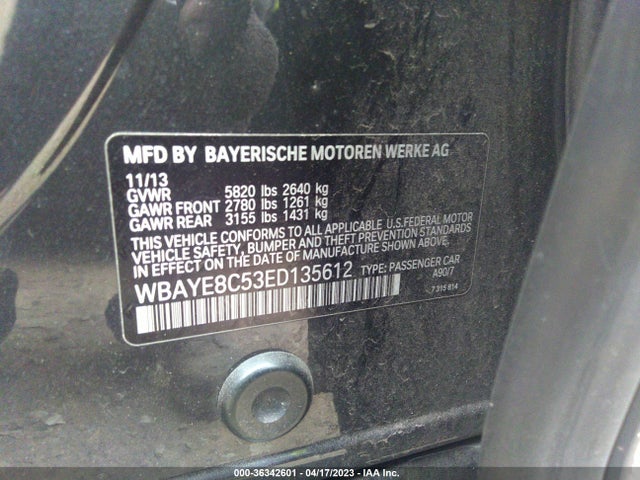 BMW 7 Series 750li 2014 WBAYE8C53ED135612 Image 9