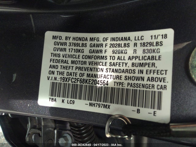 Honda Civic Sedan Lx 2019 19XFC2F68KE204564 Image 10