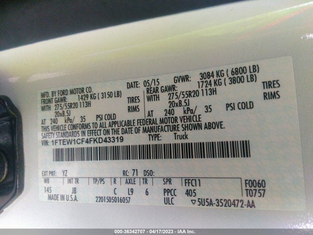 Ford F-150 Xl/lariat 2015 1FTEW1CF4FKD43319 Image 10