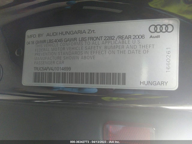2018 Audi TT, VIN: TRUC5AFV4J1014699