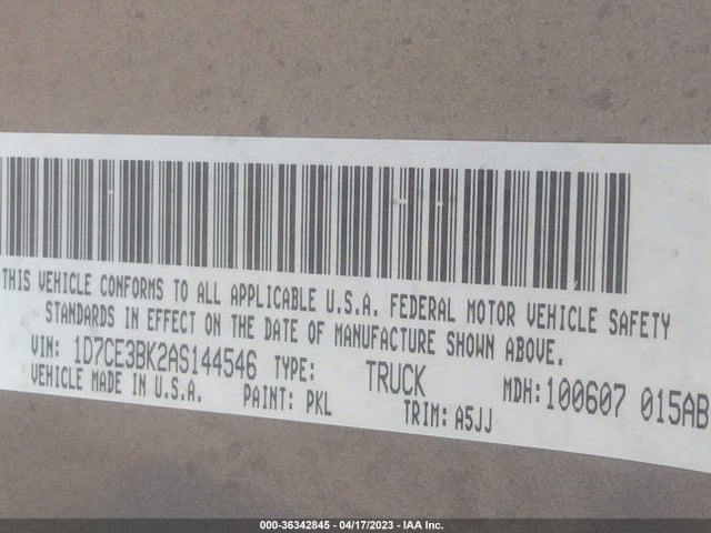 2010 DODGE DAKOTA BIGHORN/LONESTAR VIN: 1D7CE3BK2AS144546