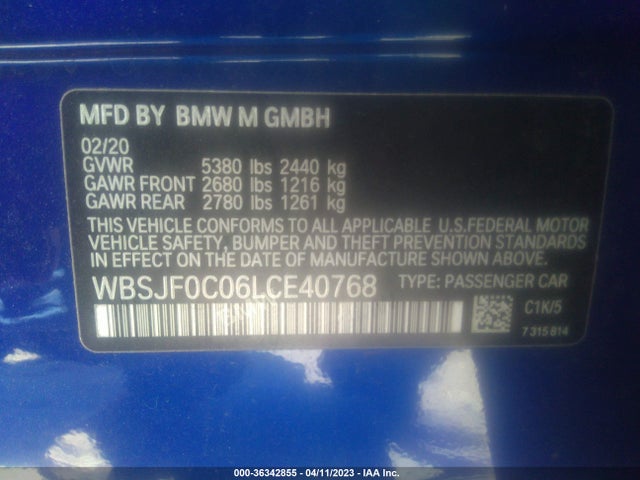 2020 BMW M5, VIN: WBSJF0C06LCE40768