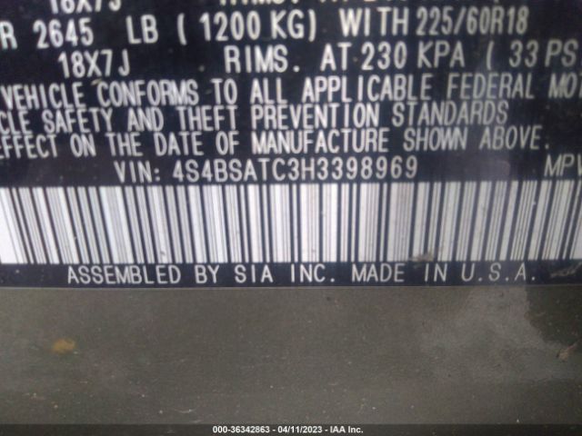 4S4BSATC3H3398969 Subaru Outback Touring