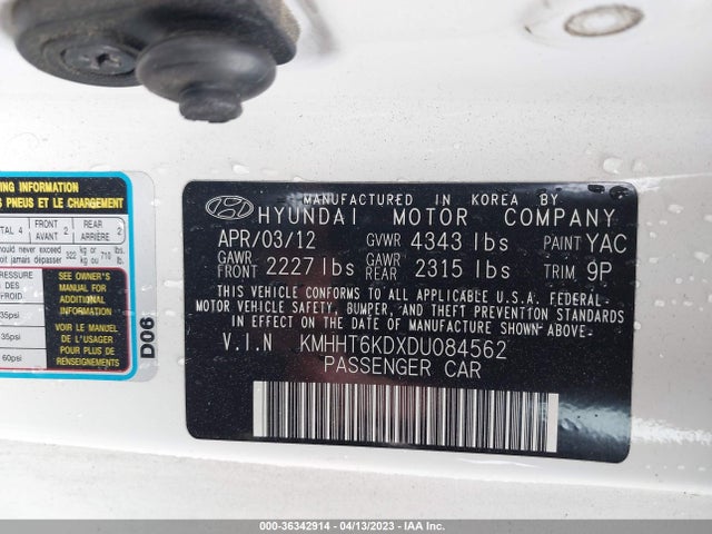 2013 HYUNDAI GENESIS COUPE 2.0T VIN: KMHHT6KDXDU084562