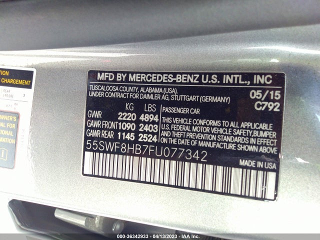 55SWF8HB7FU077342 Mercedes-Benz C-class Amg C 63 S