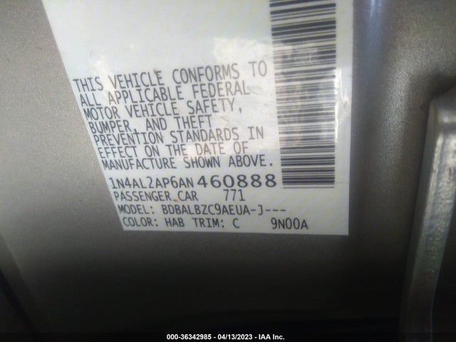 2010 NISSAN ALTIMA 2.5 S VIN: 1N4AL2AP6AN460888