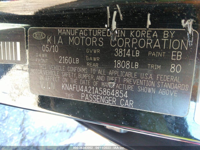 2010 KIA FORTE EX VIN: KNAFU4A21A5864854