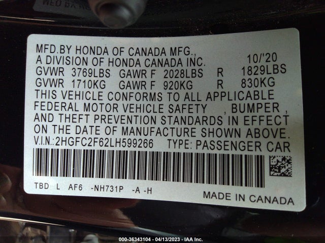 Honda Civic Sedan Lx 2020 2HGFC2F62LH599266 Image 9