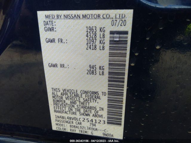 1N4BL4BV0LC254123 Nissan Altima 2.5 S